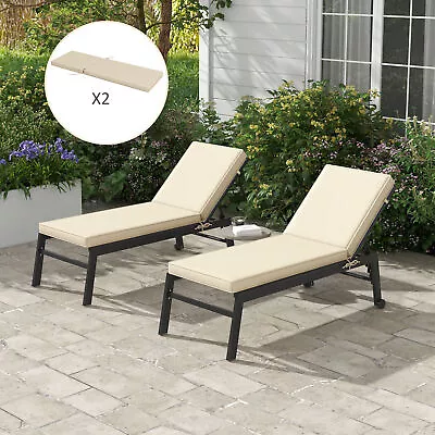 Set Of 2 Replacement Patio Chaise Lounge Chair Cushions With Backrests And Ties • $144.99