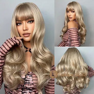 Honey Blonde Highlighted Wigs Ombre Brown Long Body Wave Fanshion Hair For Women • $17.47