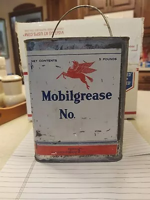 Vintage Mobilgrease Five Pound Tin Can Mobil Grease Pegasus No.    Motor Oil Can • $59.99