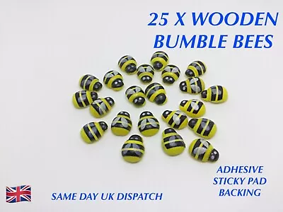 25 X Wooden Bumble Bee Embellishments Crafts Card Making Decoration Adhesive Pad • £2.99