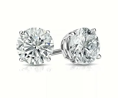 1 Carat Lab Created W.Sapphire Stud Earrings Round Stud Earrings 14K White Gold  • $119.83