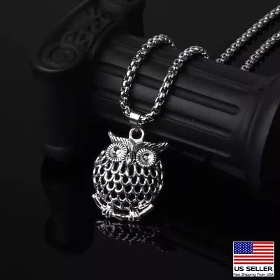 Men Stainless Steel Casting Retro Hollow Lucky Owl Style Pendant Necklace 0342 • $9.99