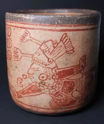 Pre Columbian Mayan Vase - Polychrome Painted With Classical Royal Chief Scene  • $1200