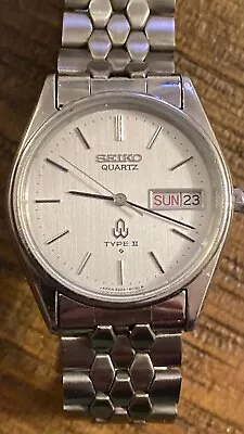 Seiko Quartz Type II 8223-6030 Silver Dial 34mm Mens Watch/ Fish Scale Band. • $225