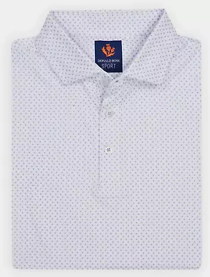 NEW Donald Ross SPORT XL Byron Fleur De Lis Print White Blue Golf Polo Shirt • $47.99