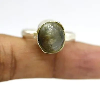 Tibetan Silver Natural Quartz Cats Eye Vintage Ring SZ:9 US Men's Wear 4.33 Gram • $18.70