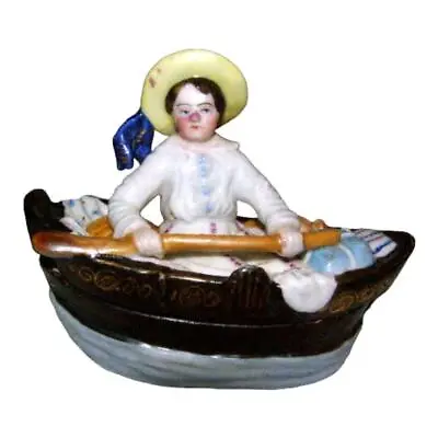 19C Conta & Boehme Figural Match Box Holder With Striker Lady In Canoe • $87.99