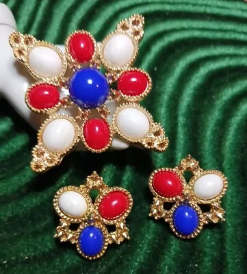 Vintage Sarah Coventry Gold Tone  Multicolor Brooch & Clip On Earring Set • $19.99