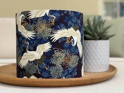 £26.50 • Buy Oriental Navy Gold Lamp Shade Japanese Oriental Cranes Fabric Floral Blue Exotic