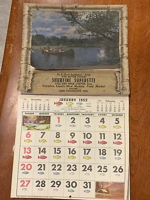 Vintage 1952 Lake Tomahawk Wisconsin Good Sportsman Wall Calendar • $29