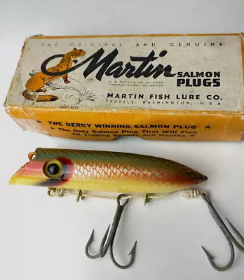 Vintage Wood Martin Glass Eyed Salmon Plug Herring Scale Fishing Lure W/ Box • $58.76
