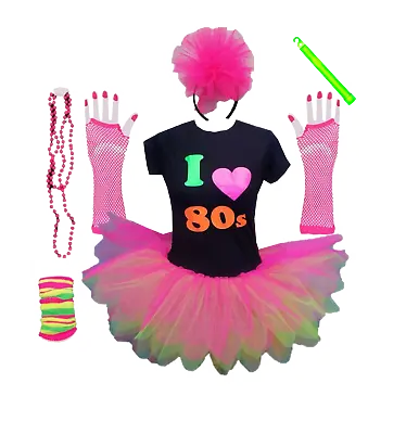 £24.34 • Buy I Love 80s Neon Tutu Skirt 80's Fancy Dress Tshirt Set Hen Party Music Festival 