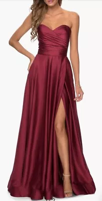 NWT La Femme Strapless Slit Satin Ballgown Size 6 Dress Gown In Wine Orig. $368 • $139