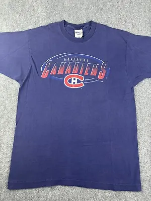 Vintage Montreal Canadians Shirt Size Large NHL Hockey Blue Single Stitch 90s • $16