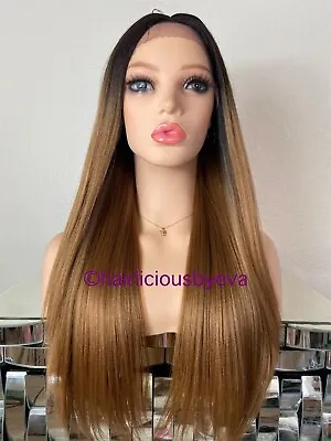 Golden Brown Wig Color 4/27 Lace Front Straight Middle Part 24 Inch Long Heat Ok • $58