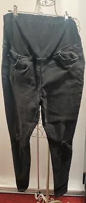 MATALAN Women's Maternity Skinny Distressed Dark Jeans Trousers Size 14 • £10