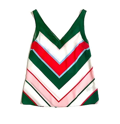 Ted Baker Paisly Striped Tank Top White Green V Neck  SZ 2 TED 6 US NWT • $71.20