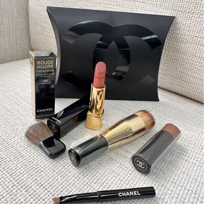 Chanel Rouge Allure Luminous Lipstick #196 À DEMI-MOT 3.5g + 4 Brushes Gift Set • $79.90