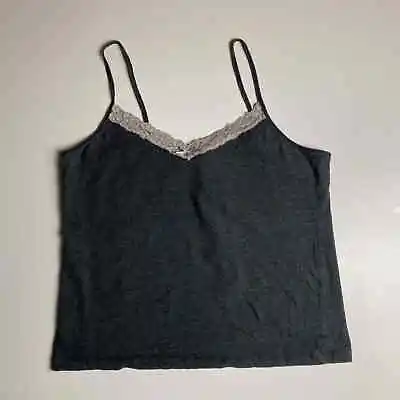 Body Bleu Grey Mix Floral Lace Mesh V Neck Trim Strappy Y2K 00s Cami Top XL • £8.99