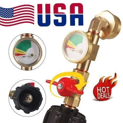 Propane Refill Adapter With Valve And Gauge Fill 1 Lb Bottles From 20 Lb Tan • $16.79