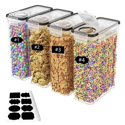 Set Of 4 Airtight Storage Containers Cereal Food Dry Kitchen Pantry Dispenser • £13.99