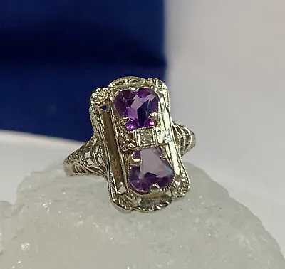 Vtg 14K White Gold Diamond Ring 3.56g Fine Jewelry Sz 7.5 Amethyst Color Stones • $349.95