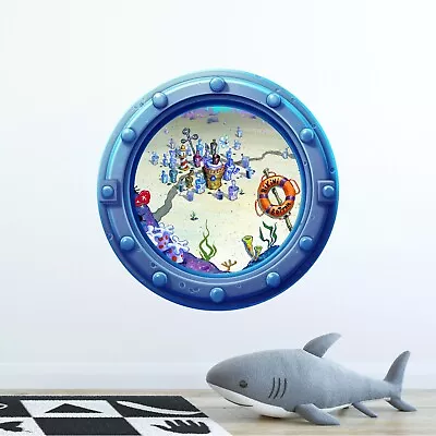 Cartoon Porthole 3D Window Wall Decal Ocean Sea Bottom Town Wall Sticker Decor • $49.99