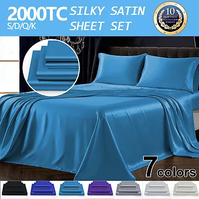 NEW 2000TC Silky Satin Sheet Set Cover Single/Double/Queen/King Seven Colours • $26.33