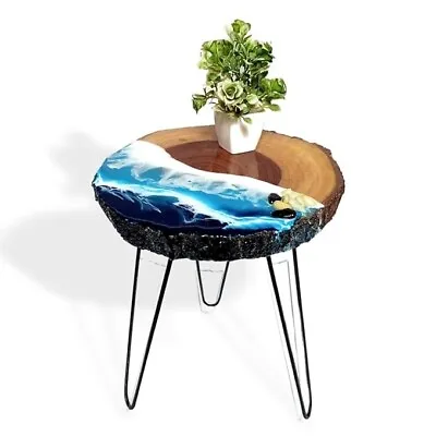 Round Epoxy Coffee Table Unique Live Edge Epoxy Coffee Table Rustic Coffee Tab • $99.90