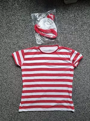 Where's Wally Fancy Dress Costume (T-shirt & Hat) Mens Size Small/Medium • £9.99