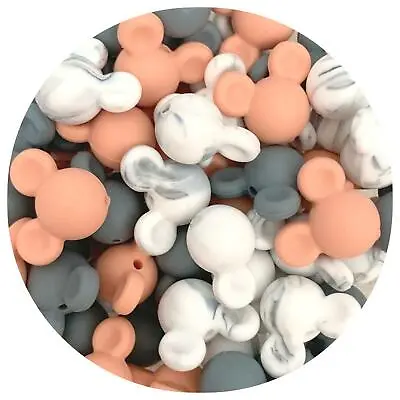 15 Mix Mouse Head Silicone Beads Peach Marble Dark Grey DIY Beaded Keyring Kit • $6.72