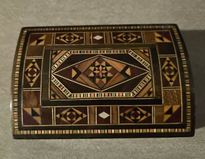 Vintage Handmade Brown Wood Rectangular Geometric Trinket Jewelry Storage Box  • $26.95