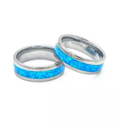 6/8mm Men's Tungsten Hawaiian Blue Opal Wedding Band Ring Comfort Fit Size 5-14 • $30.99