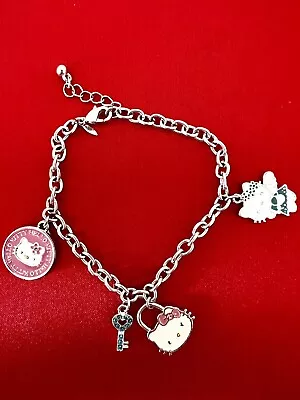 Hello Kitty Bracelet Rhinestone Key Sanrio Clasp Silver Tone Vintage • $25