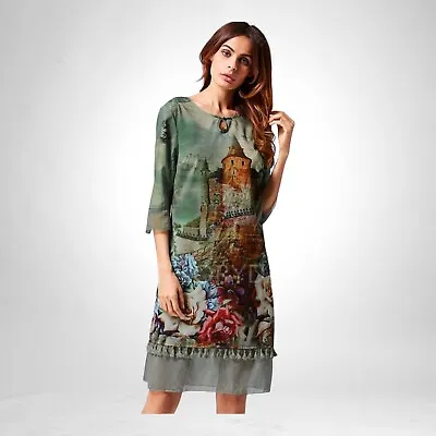 Floryday Fairytale Castle Print Shift Dress Women’s UK Size M (12) • £14.95