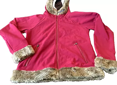 MARMOT Furlong Hooded Soft Shell Jacket Faux Fur Trim Raspberry Pink Sz M • $42.49