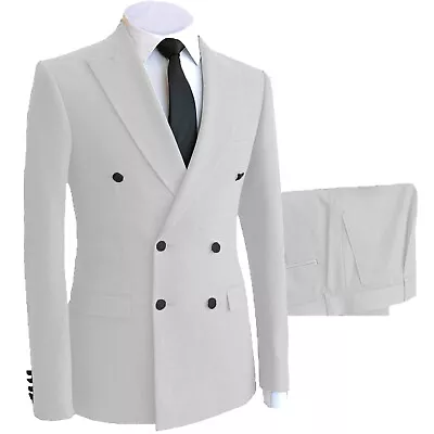 Mens 2Pcs Suit Double Breasted Groom Wedding Tuxedo Suit Blazer+Pant 42r 44r 46r • $69.99