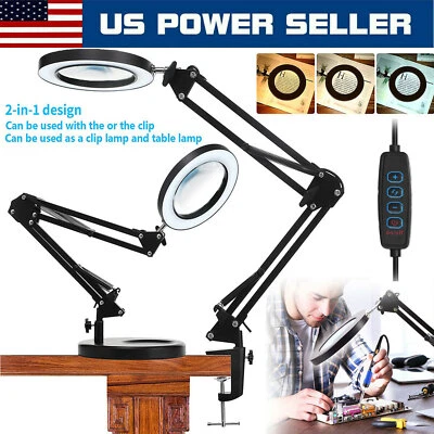 $20.99 • Buy 10X Magnifying Glass Desk Light Magnifier LED Lamp Reading Lamp With Base& Clamp