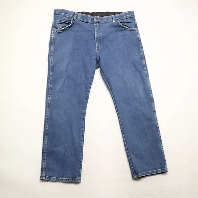 Wrangler Men's Size 42x29 Blue Regular Fit Straight Elastic Waist Stretch Jeans • $17.79