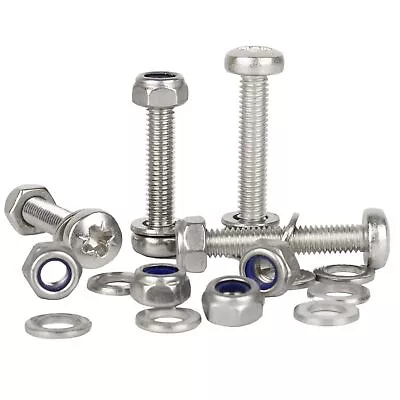 M4 M5 M6 A2 Stainless Steel Pozi Pan Head Machine Screws Nyloc Nuts & Washers • £31.46