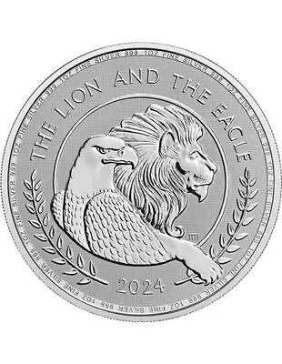 THE LION AND THE EAGLE 1 Oz Silver Coin 2 Pounds United Kingdom 2024 • $51.99