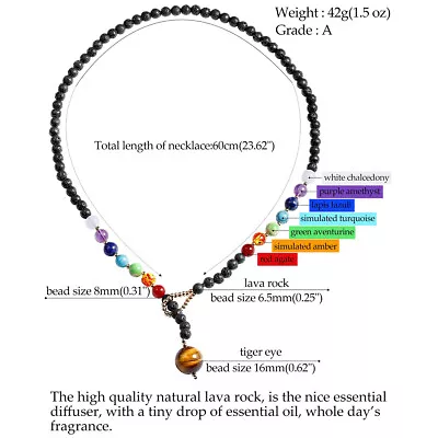 $9.69 • Buy Women 7 Chakra Choker Necklace Lava Rock Crystals Essential Oil Diffuser Healing
