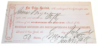 1864 Michigan Southern And Northern Indiana Railroad Ls&ms Nyc Stock Transfer • $75