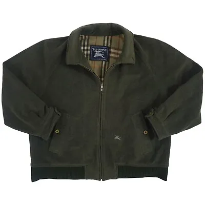 Vintage Burberrys Green Olive Nova Check Wool Full Zip Bomber Jacket Size 39½ In • $111.99