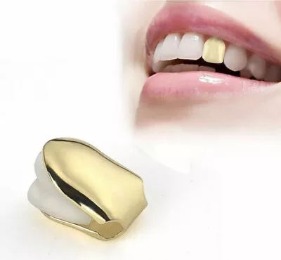 Gold Grillz Mouth Teeth Hip Hop Teeth Plain Top Tooth Single Grill Cap • $9.99