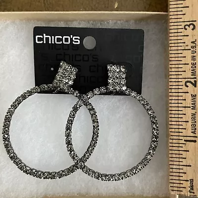 Chico's Smoked Rhinestones Crystal Hoop Elegant Post Earrings NWT Retail $32 • $16.99