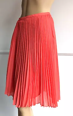 MANGO SUIT Coral Knee Length Contrast Pleated A-line Lined Skirt UK 10 EUR 38 • £18