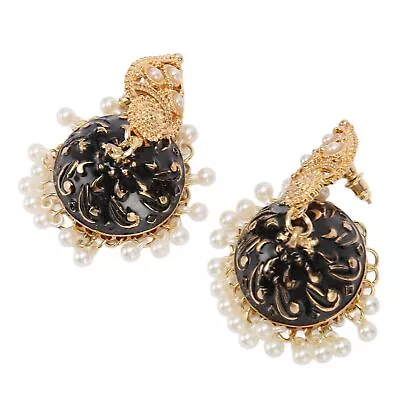 Woman Indian Bell Earrings Dangle Style Gold Plated Artifical Pearl Fashion DXS • $15.43