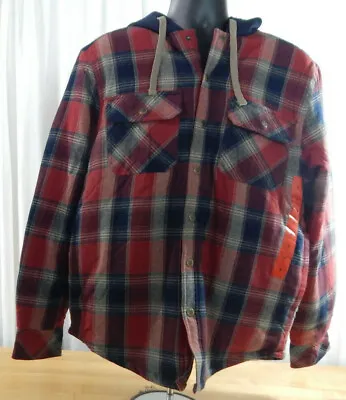 $30.59 • Buy Men's Legendary Outfitters Quilt Lined Fleece Hood Cotton Flannel Shirt Jacket