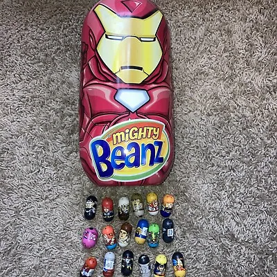 Mighty Beanz Marvel IRON MAN TIN CASE With 18 Figures USED 2010 • $19.99